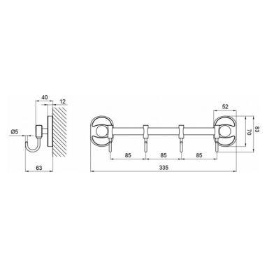 KRONER Планка настенная с 4-мя подвижными крючками KRM Elbe-ACC2914-4 (CV022876)