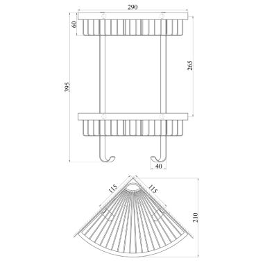 TOPAZ Полка настенная угловая двухуровневая с крючками TKB-4115-2-BL
