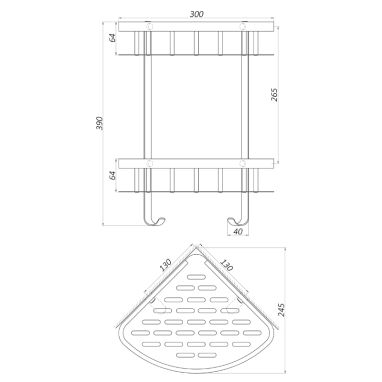 TOPAZ Полка настенная угловая двухуровневая с крючками TKB-9902-BL