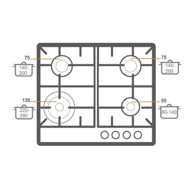 FABIANO Газовая варочная поверхность FHG 10-44 VGH-T Black Glass (8111.405.0342)