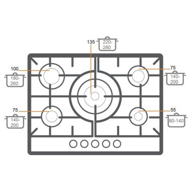 FABIANO Газовая варочная поверхность FHG 10-55 VGH-T Black Glass (8111.405.0313)