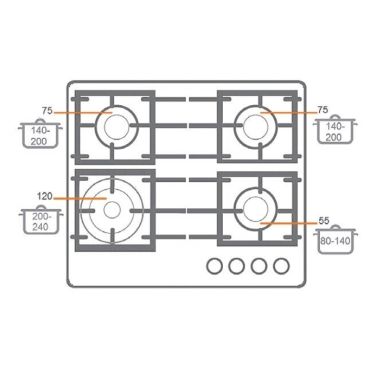 FABIANO Газовая варочная поверхность FHG 14-44 VGH-T Black Glass (8111.405.0268)