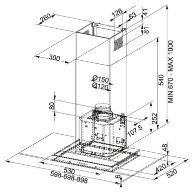 FRANKE Вытяжка настенная GLASS LINEAR FGL 6115 BK/XS нержавеющая сталь/черный (325.0541.074)