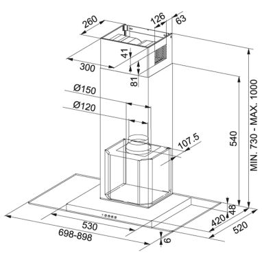 FRANKE Вытяжка настенная GLASS LINEAR FGL 9115 BK/XS нержавеющая сталь/черный (325.0541.094)