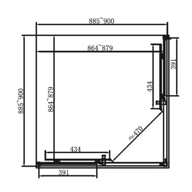 DUSEL Душевая кабина без поддона прозрачная 900x900x1900 мм EF-184B black matt