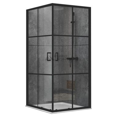 DUSEL Душевая кабина без поддона EF-184BP Black Matt Paint 90x90x190 профиль black matt, стекло прозрачное