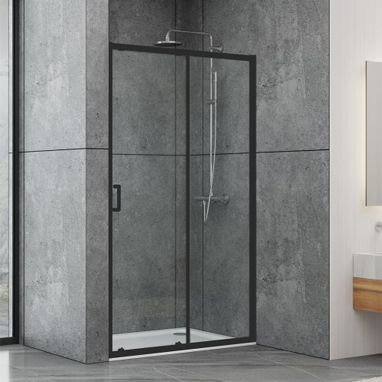 DUSEL Душевая дверь в нишу EF185B Black Matt 110x190 профиль black matt, стекло прозрачное