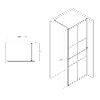 VOLLE Душевая стенка walk-in 1100x2000 мм Malla Negra (18-08-110black set)