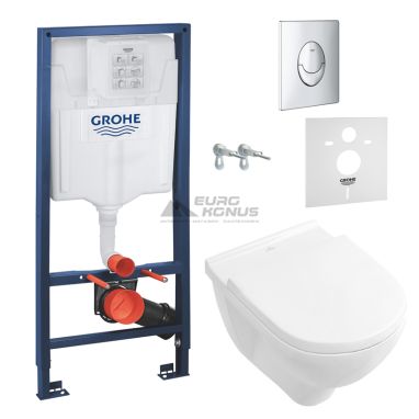 VILLEROY&BOCH Комплект: инсталляция Rapid SL + унитаз подвесной с сиденьем O.Novo + прокладка (38721001+5660HR01+37131000)