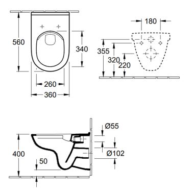 VILLEROY&BOCH Комплект: инсталляция Duofix + унитаз подвесной с сиденьем O.Novo (458.126.00.1+5660HR01)