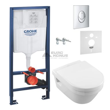 VILLEROY&BOCH Комплект: инсталляция Rapid SL + унитаз подвесной с сиденьем Architectura + прокладка (38721001+5684HR01+37131000)
