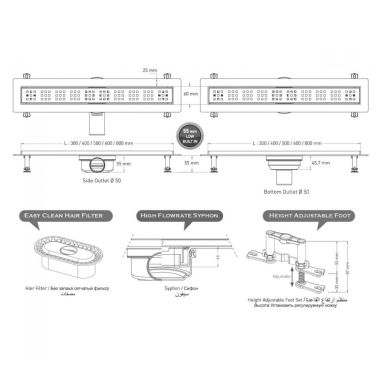 VALTEMO Трап горизонтальный d50 30 см с соединением d40-50 Neoline Base VLD-550205