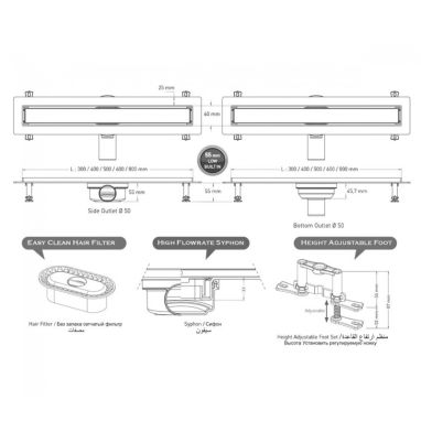 VALTEMO Трап горизонтальный d50 30 см с соединением d40-50 Neoline Trendy VLD-550555
