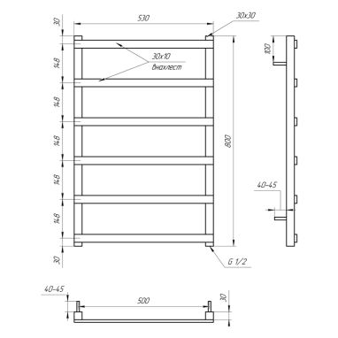 GENESIS AQUA Полотенцесушитель водяной Basis Light 800x530 белый