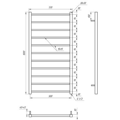 GENESIS AQUA Полотенцесушитель водяной Flat 1000x530 черный
