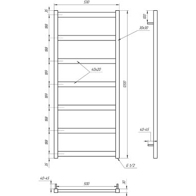 GENESIS AQUA Полотенцесушитель электрический Minimal 1200x530 белый