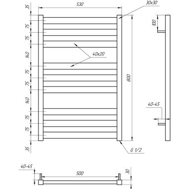 GENESIS AQUA Полотенцесушитель электрический Tristar Flat 800x530 черный