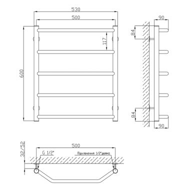 KOSSER Полотенцесушитель водяной Лесенка Трапеция 600x530/5 (ДТ08)