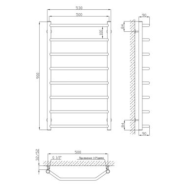 KOSSER Полотенцесушитель водяной Лесенка Трапеция 900x530/8 (ДТ12)
