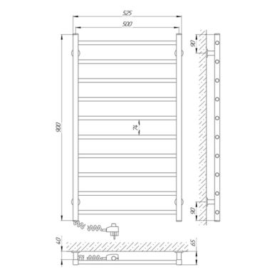 LARIS Полотенцесушитель электрический левосторонний Альфа ЧФ10 500x900 (77700065) белый
