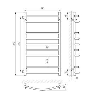 LARIS Полотенцесушитель водяной Классик П9 500 мм x 900 мм Б/П 1/2" (71207286)
