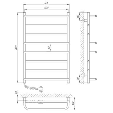 LARIS Полотенцесушитель электрический левосторонний Комфорт ЧФ8 500x800 (77700094) белый