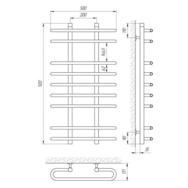LARIS Полотенцесушитель водяной Сахара П9 500 мм x 900 мм (71207079)