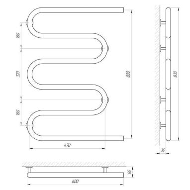 LARIS Полотенцесушитель водяной Змеевик 30 PC5 1/2" 600 мм x 800 мм (71207238)