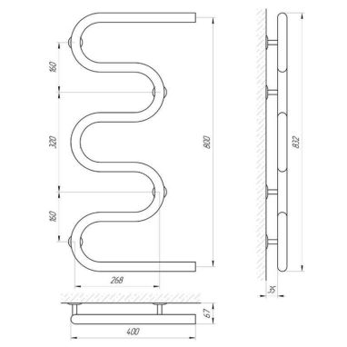 LARIS Полотенцесушитель водяной Змеевик 32 PC5 1" 400 мм x 800 мм (71207229)