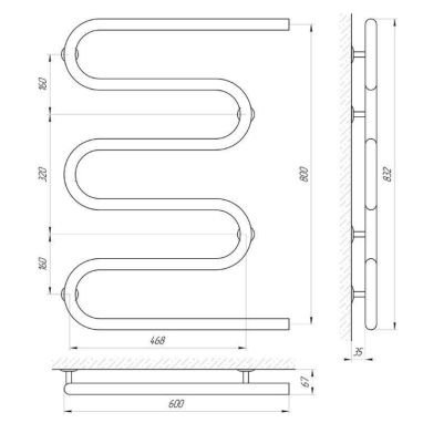 LARIS Полотенцесушитель водяной Змеевик 32 PC5 1" 600 мм x 800 мм (71207233)