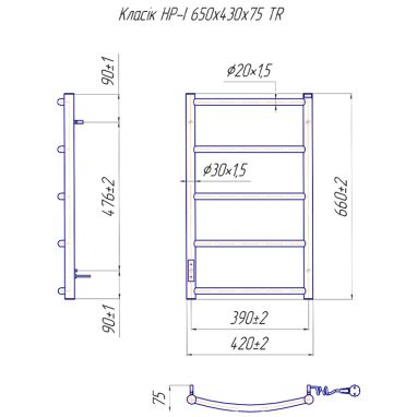 MARIO Полотенцесушитель электрический правосторонний Классик HP-I 650x430/75 мм TR (2.3.0113.10.P)