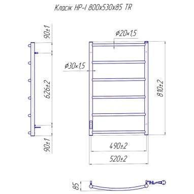 MARIO Полотенцесушитель электрический правосторонний Классик HP-I 800x530/85 мм TR (2.3.0115.10.P)