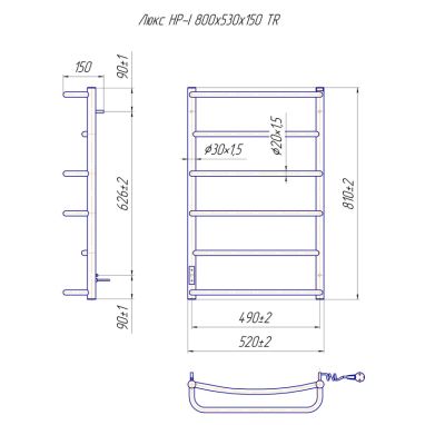 MARIO Полотенцесушитель электрический правосторонний Люкс HP-I 800x530/150 мм TR (2.3.0315.10.P)