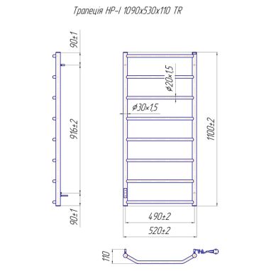 MARIO Полотенцесушитель электрический правосторонний Трапеция HP-I 1090x530/110 мм TR (2.3.2817.10.P)