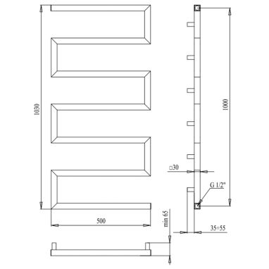 PALADII Полотенцесушитель водяной Quattro Primo 1030х500/6 (КВ128G)