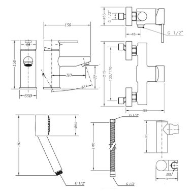 GENEBRE Комплект для ванной комнаты Tau2 (03TA2-shower)