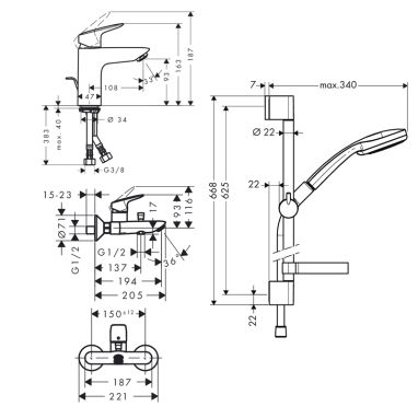 HANSGROHE Комплект для ванной комнаты Logis (71400111)