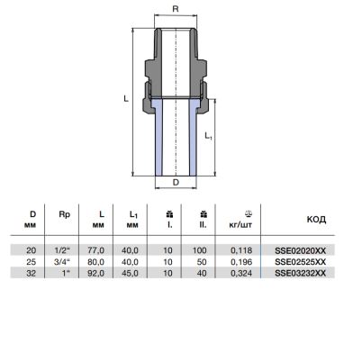 WAVIN EKOPLASTIK Разборное соединение с наружной резьбой 20*х1/2"Н PP-R (SSE02020XX)