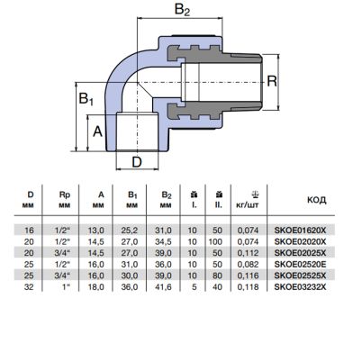 WAVIN EKOPLASTIK Угол с наружной резьбой 16*х1/2"Н PP-R (SKOE01620X)