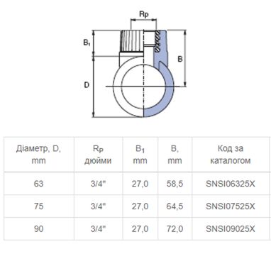 WAVIN EKOPLASTIK Вварное седло с внутренней резьбой 90*х3/4"В PP-R (SNSI09025X)