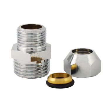 Ниппель переходной резьбовой с цангой хромированный 1/2"НxМ10 (3/8"Н)