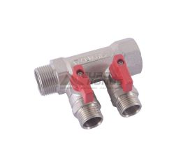 HLV Коллектор с шаровыми кранами латунный на 2 выхода 1/2"x1"