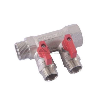 HLV Коллектор с шаровыми кранами латунный на 2 выхода 1/2"x3/4"