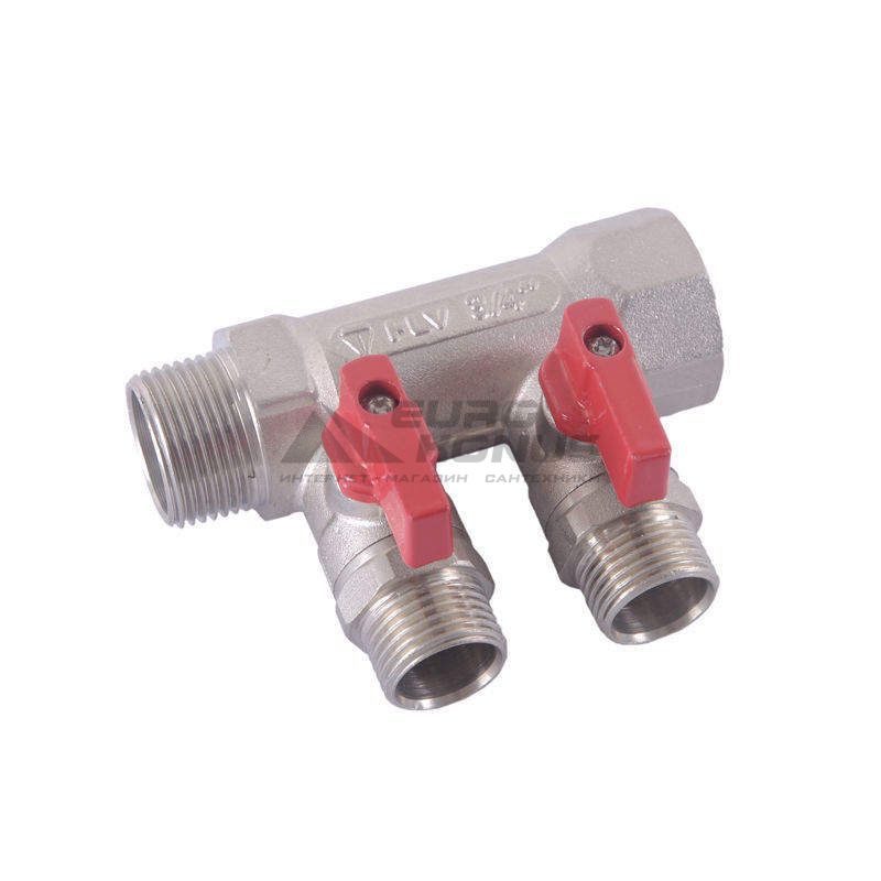 HLV Коллектор с шаровыми кранами латунный на 2 выхода 1/2"x1"