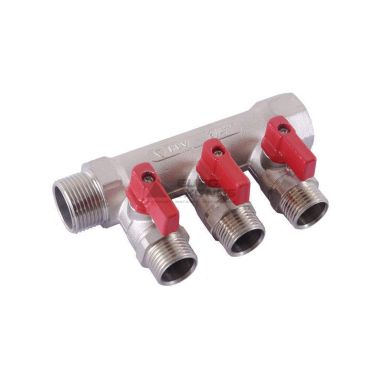 HLV Коллектор с шаровыми кранами латунный на 3 выхода 1/2"x3/4"