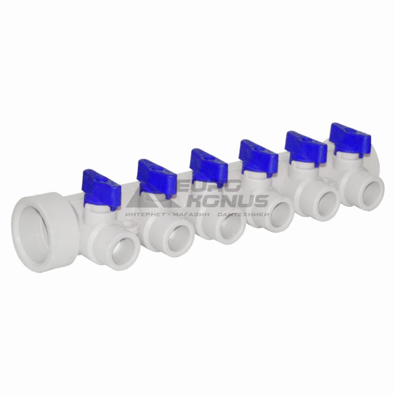 KALDE Коллектор с шаровыми кранами полипропиленовый на 3 выхода 40*x20* blue