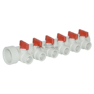KALDE Коллектор с шаровыми кранами полипропиленовый на 4 выхода 40*x20* red
