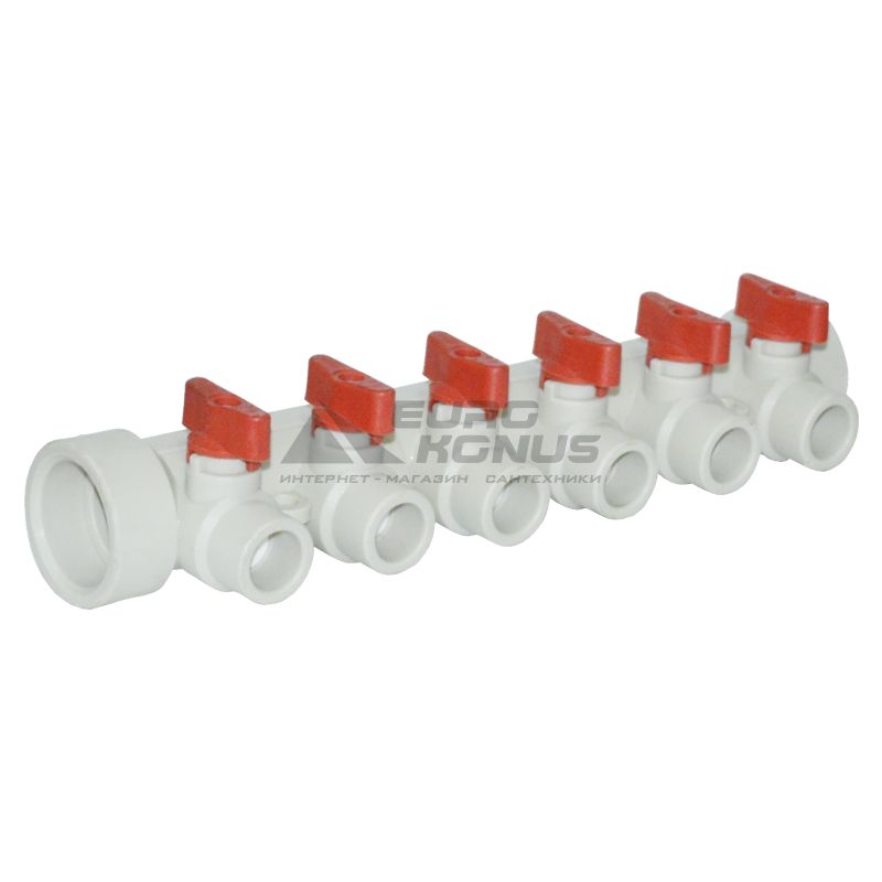 KALDE Коллектор с шаровыми кранами полипропиленовый на 2 выхода 40*x20* red