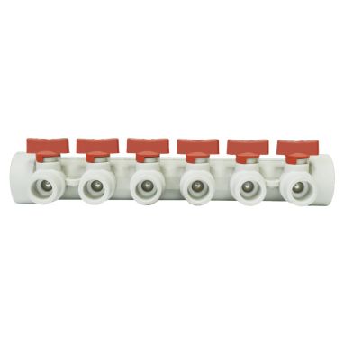 KALDE Коллектор с шаровыми кранами полипропиленовый на 4 выхода 40*x20* red