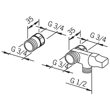 ORAS Кран проходной с удлинителем 3/4"x1/2"x3/4" 185